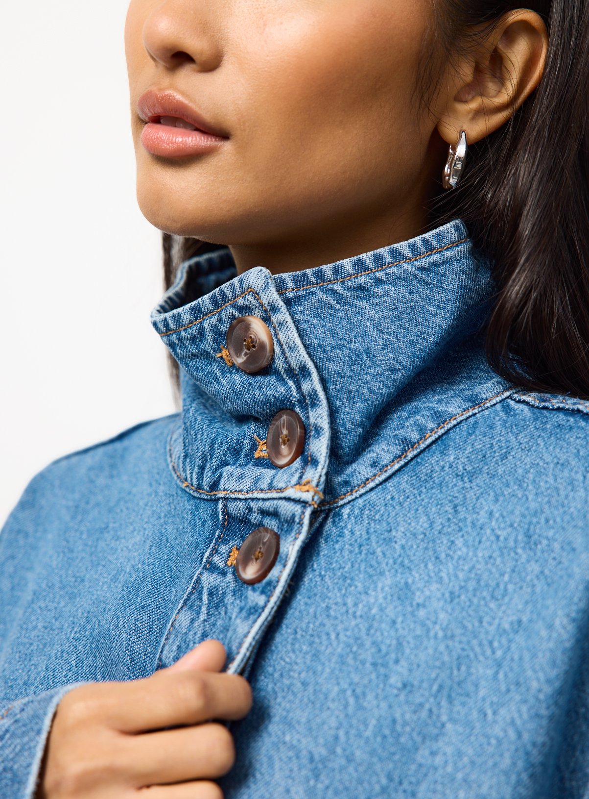 Mid Wash Denim Funnel Neck Jacket 6 - Image 3 thumbnail
